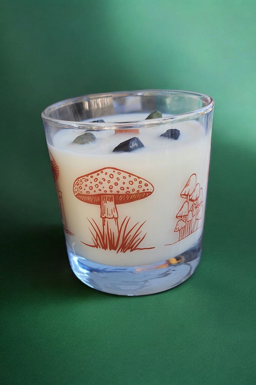 Whiskey Glass -  Wood Wick Crystal Soy Candle - Witch Woods (Tourmaline & Zoisite)