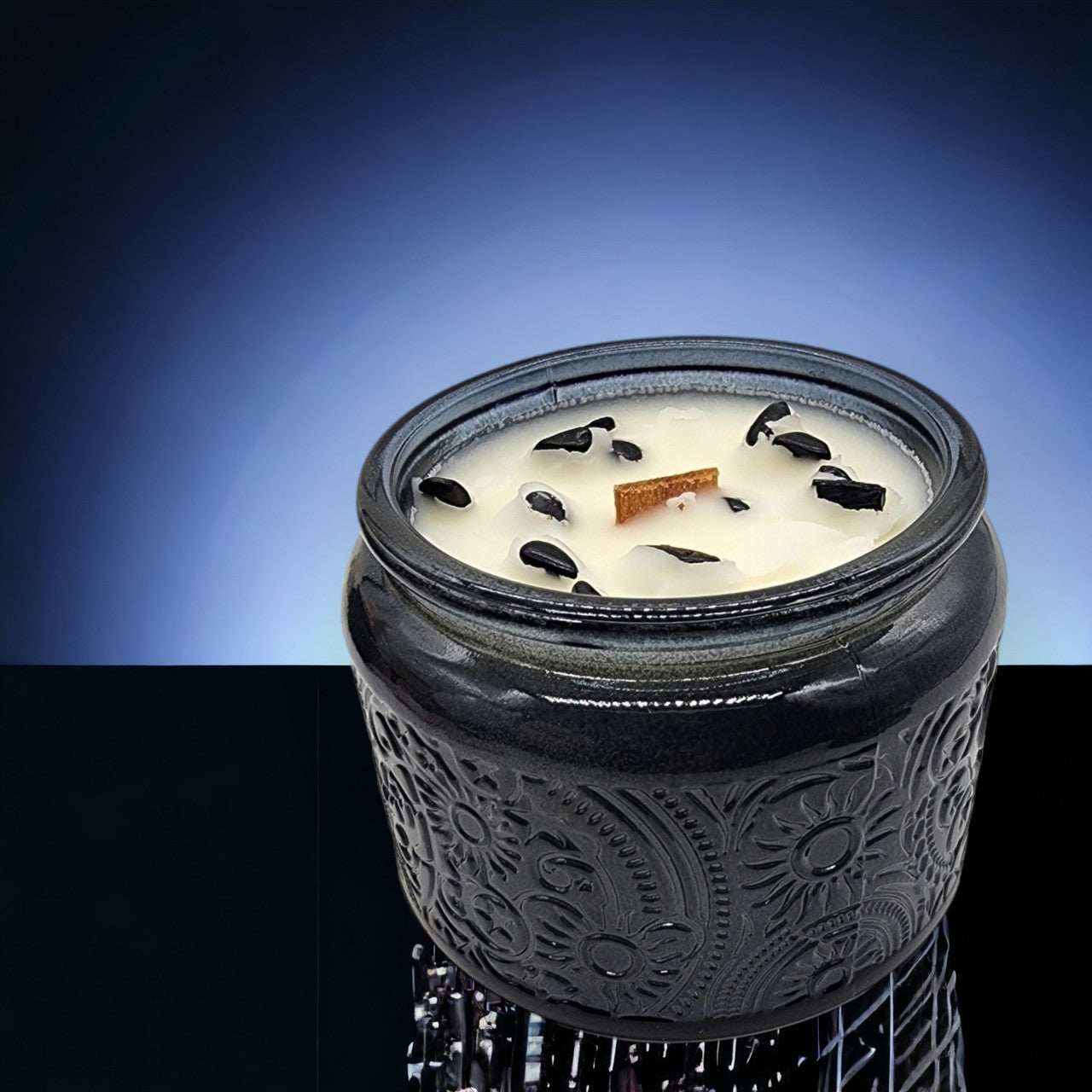 Evolve Botanica Spellbound  - Wood Wick Soy Candle (Black Tourmaline) Embossed Glass