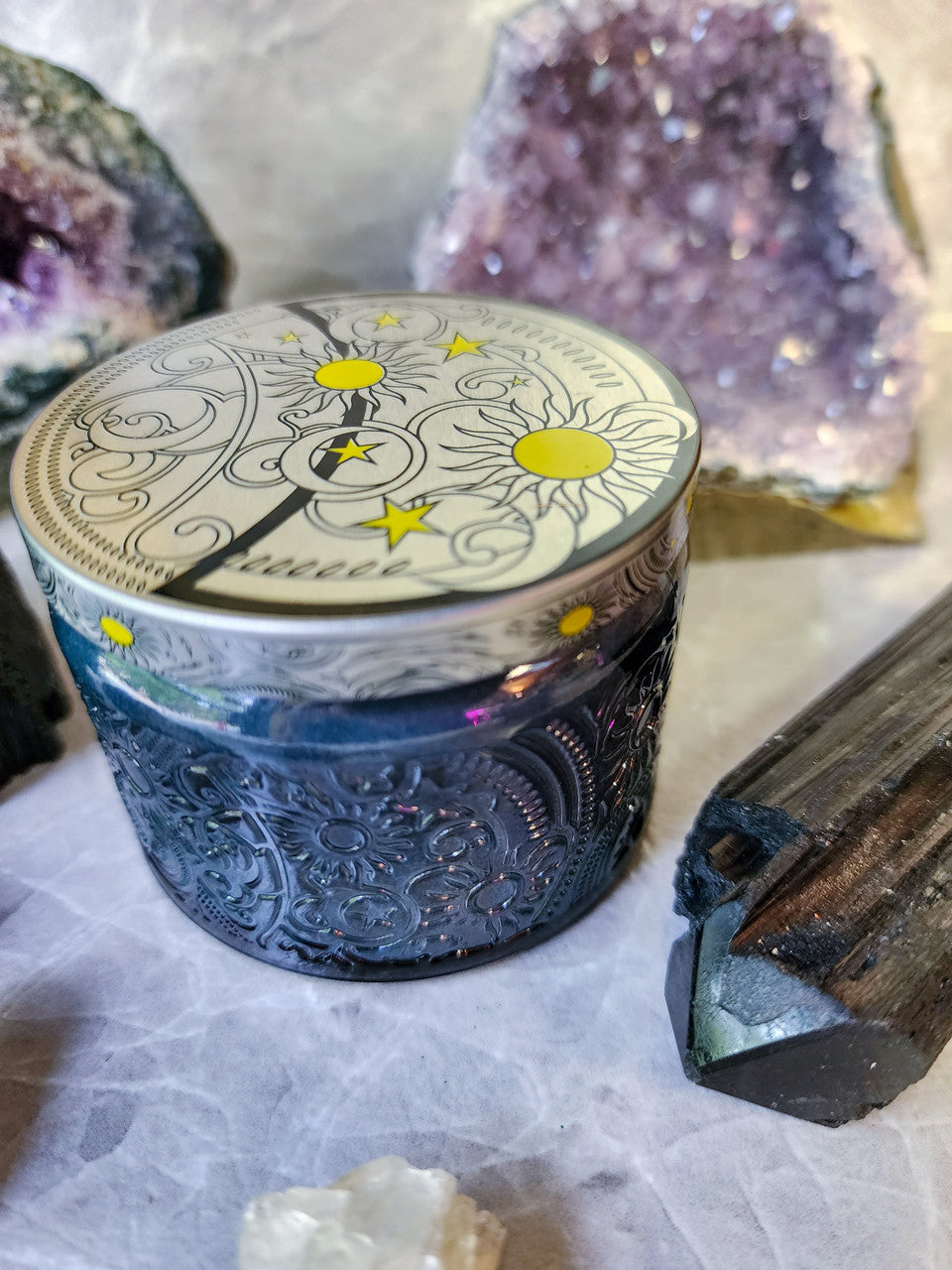 Evolve Botanica Spellbound  - Wood Wick Soy Candle (Black Tourmaline) Embossed Glass