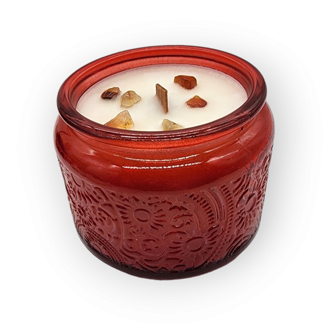 Evolve Botanica Cranberry Fig - Wood Wick Soy Candle (Carnelian) - Embossed Glass