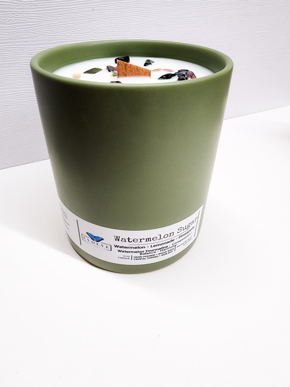Evolve Botanica Farmers Market Collection - Watermelon Sugar (Wood Wick Gemstone Soy Candle)