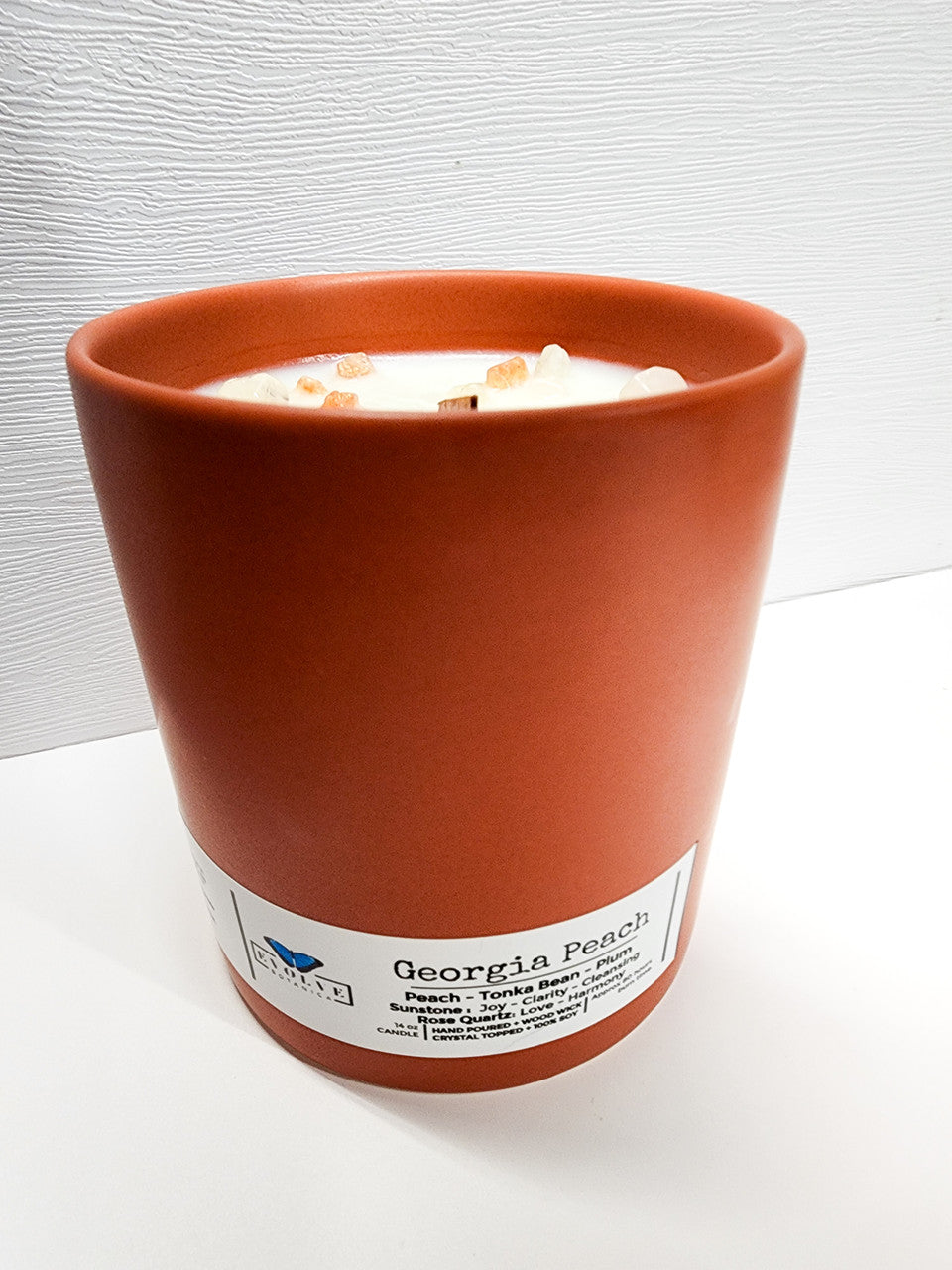 Evolve Botanica Farmers Market Candle - Georgia Peach (Wood Wick Gemstone Soy Candle)