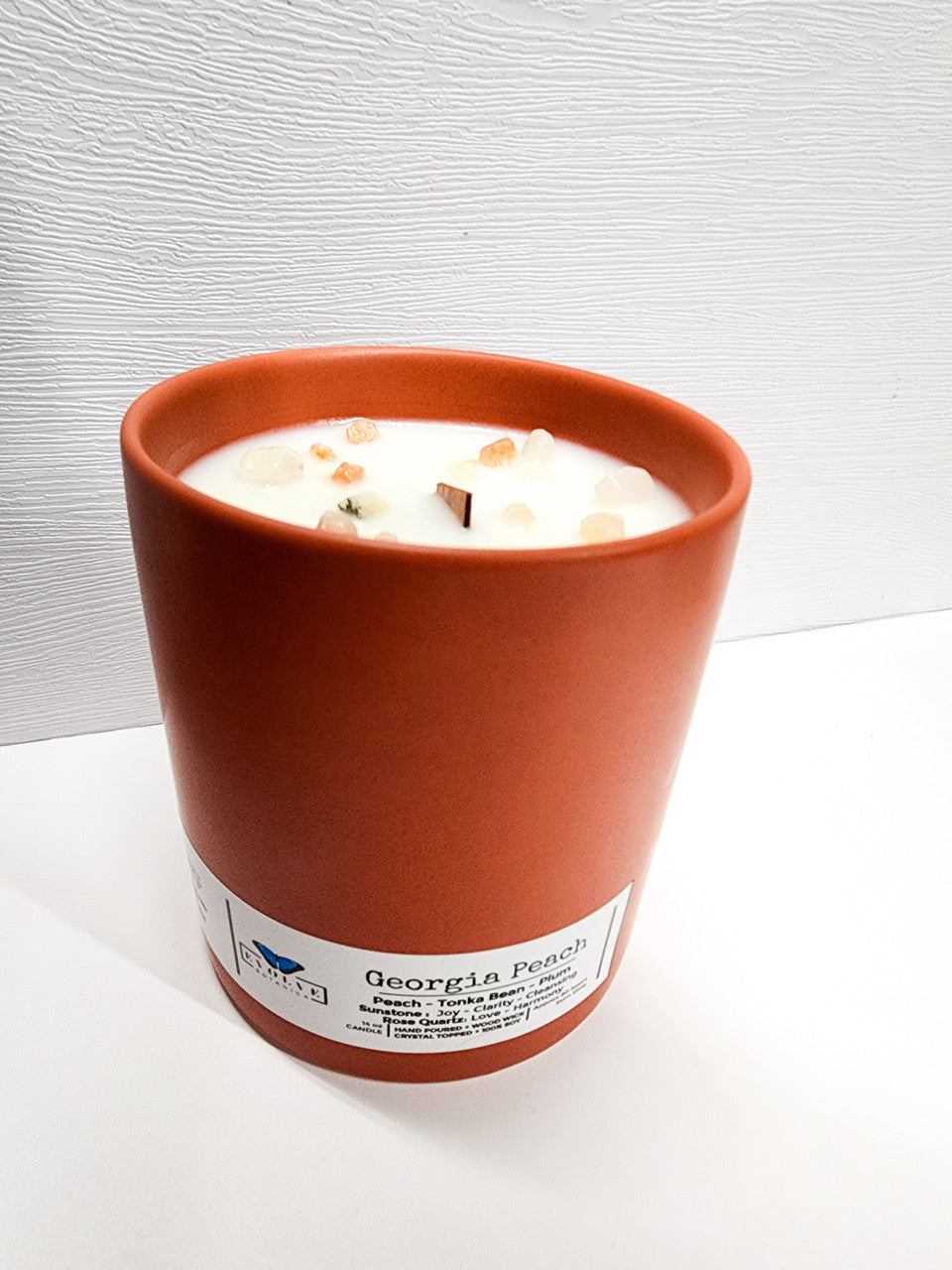 Evolve Botanica Farmers Market Candle - Georgia Peach (Wood Wick Gemstone Soy Candle)