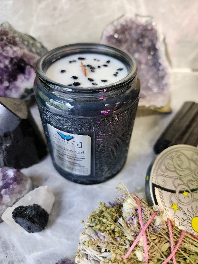 Spellbound  - Wood Wick Soy Candle (Black Tourmaline) Embossed Glass