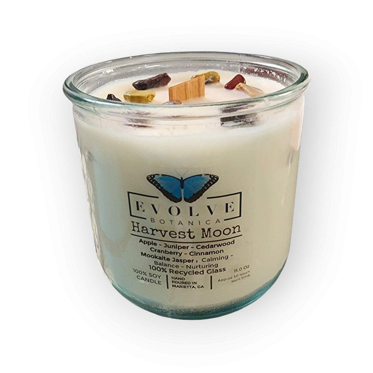 Evolve Botanica Rocks Candle - Harvest Moon (Wood Wick Mookite Gemstone Soy Candle)