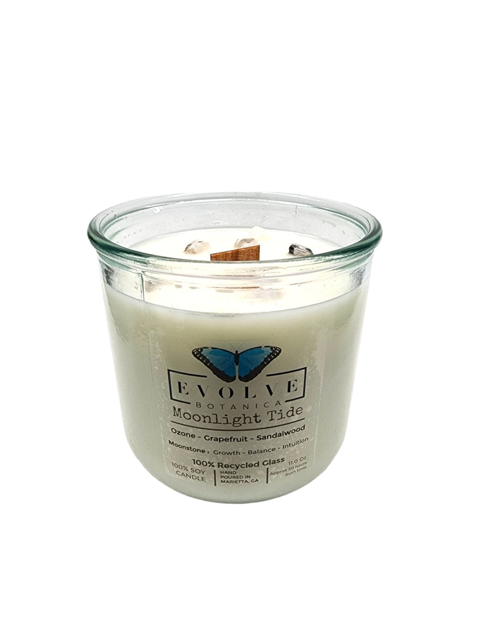 Evolve Botanica Rocks Crystal Soy Candle - Moonlight Tide (Moonstone)