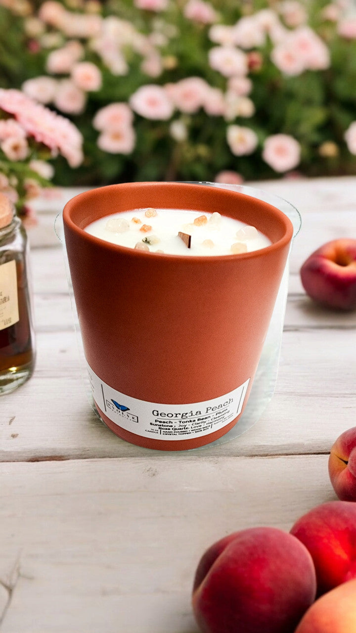 Evolve Botanica Farmers Market Candle - Georgia Peach (Wood Wick Gemstone Soy Candle)