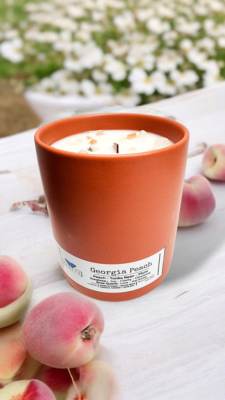 Evolve Botanica Farmers Market Candle - Georgia Peach (Wood Wick Gemstone Soy Candle)