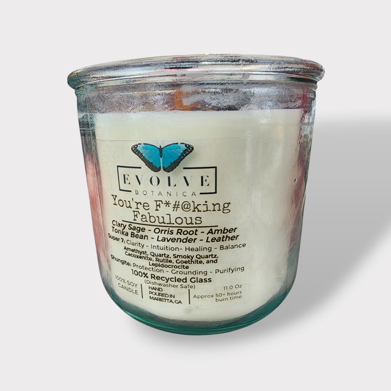 Rocks Candle - You're F*#@king Fabulous (Amethyst, Quartz, Smoky Quartz, Cacoxenite, Rutile, Goethite, & Lepidocrocite)