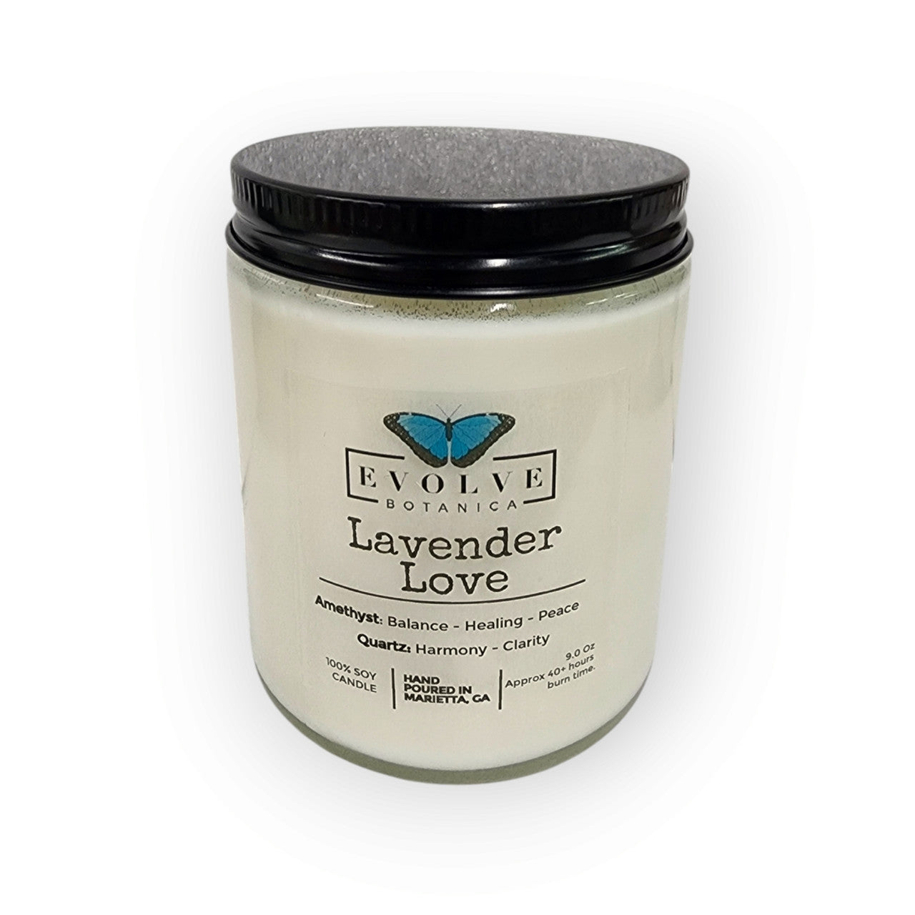 Classic 9oz Jam Jar Crystal Soy Candle - Lavender Love (Amethyst & Quartz)