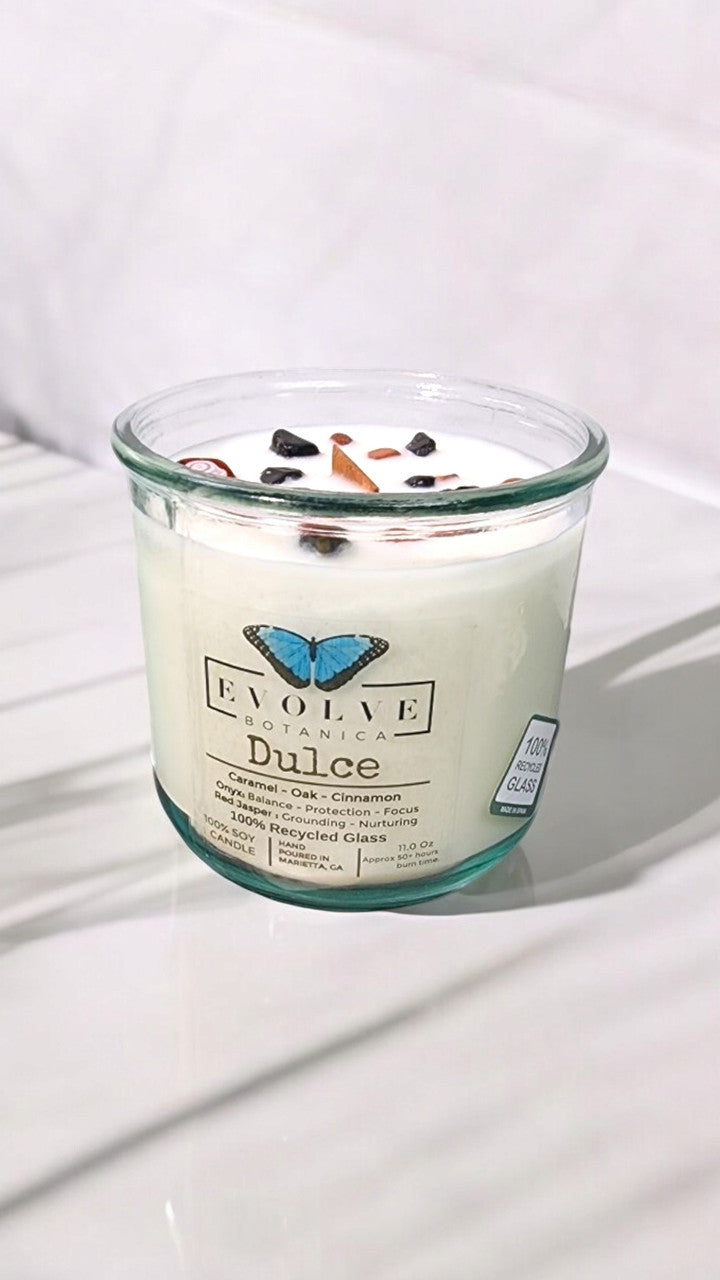 Evolve Botanica Rocks Candle - Dulce (Wood Wick Red Jasper & Onyx Gemstone Soy Candle)