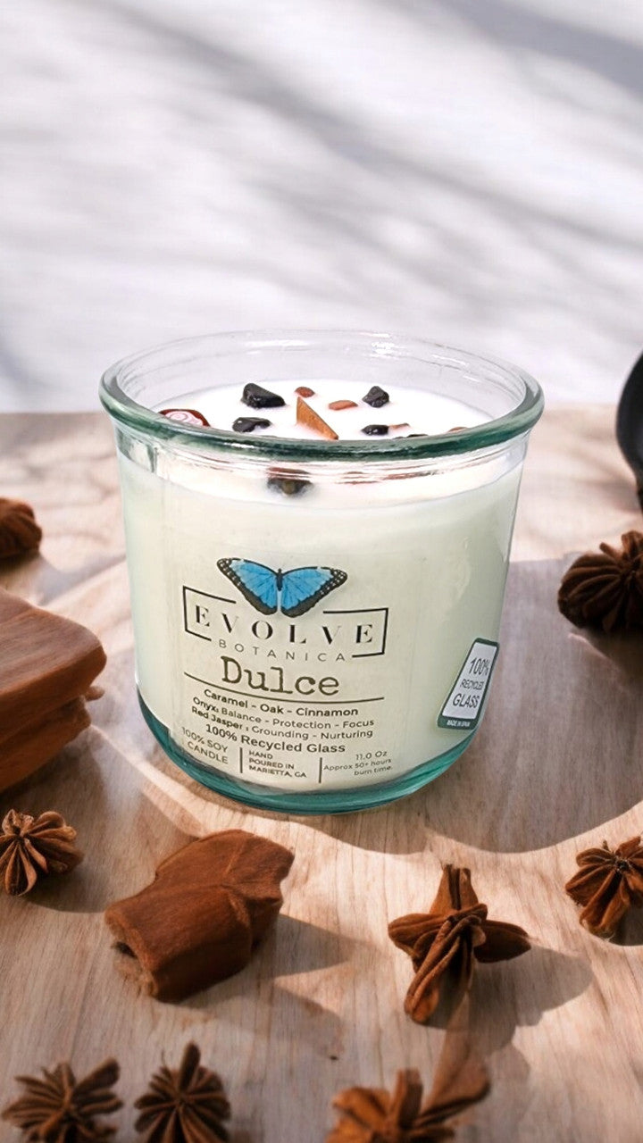 Evolve Botanica Rocks Candle - Dulce (Wood Wick Red Jasper & Onyx Gemstone Soy Candle)