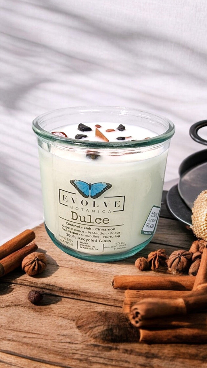 Evolve Botanica Rocks Candle - Dulce (Wood Wick Red Jasper & Onyx Gemstone Soy Candle)
