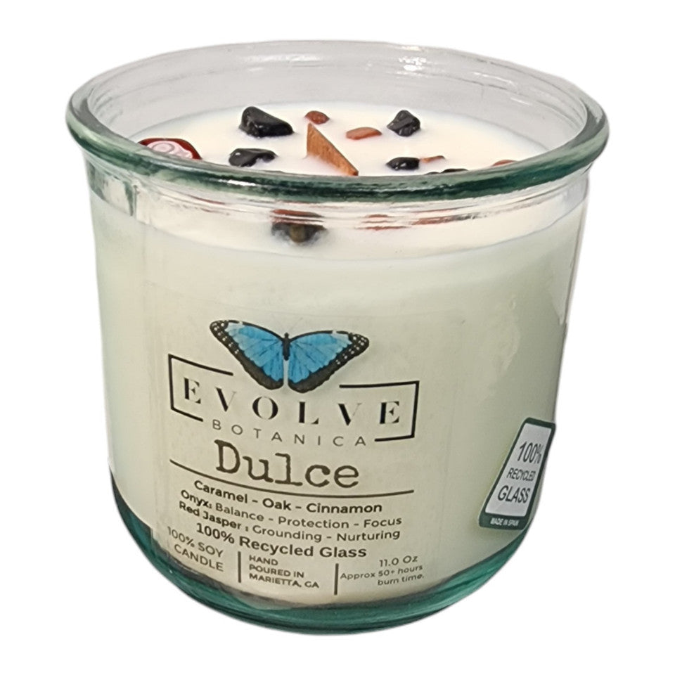 Evolve Botanica Rocks Candle - Dulce (Wood Wick Red Jasper & Onyx Gemstone Soy Candle)