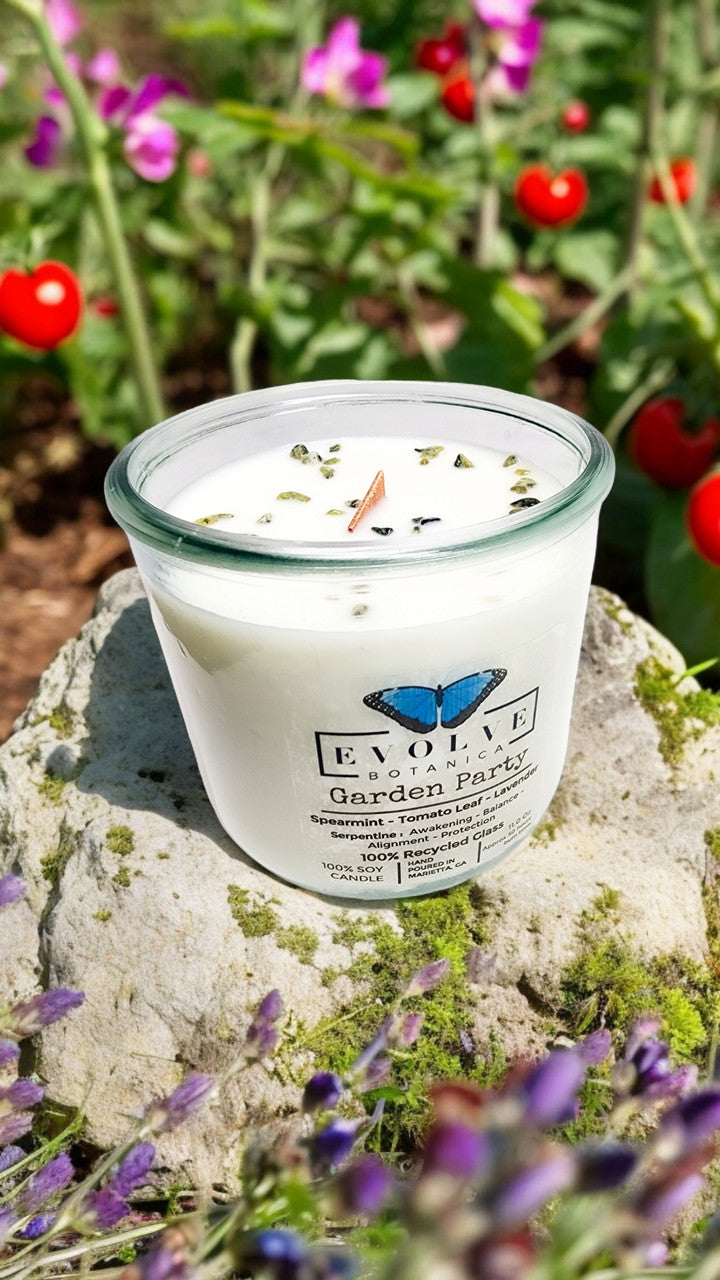 Evolve Botanica Rocks Candle - Garden Party (Wood Wick Gemstone Soy Candle)