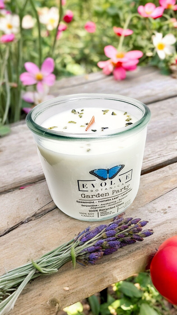 Evolve Botanica Rocks Candle - Garden Party (Wood Wick Gemstone Soy Candle)