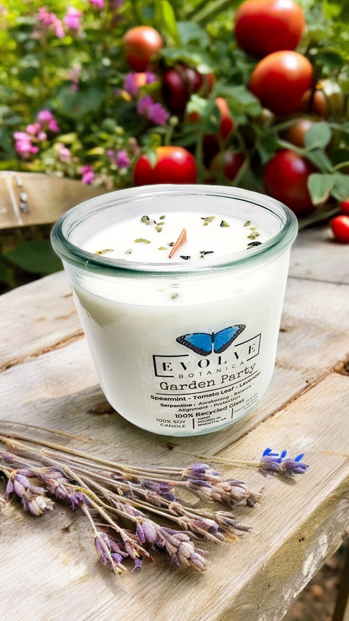 Evolve Botanica Rocks Candle - Garden Party (Wood Wick Gemstone Soy Candle)