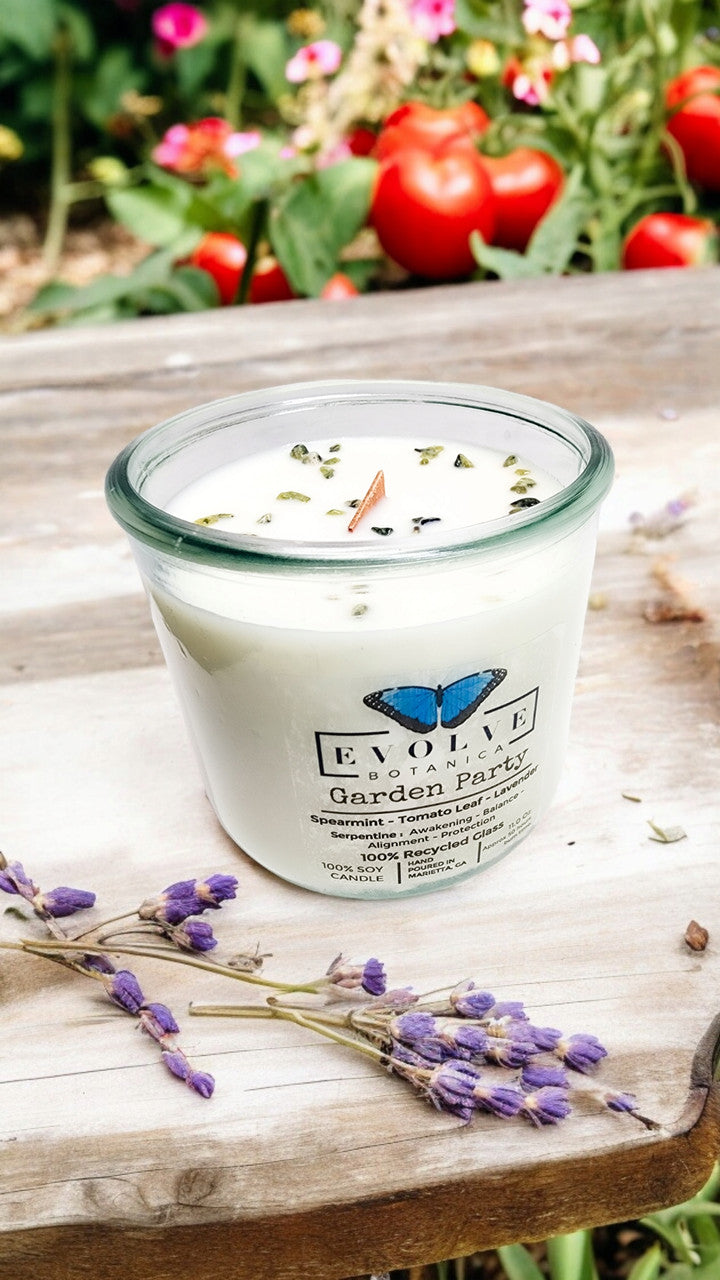 Evolve Botanica Rocks Candle - Garden Party (Wood Wick Gemstone Soy Candle)