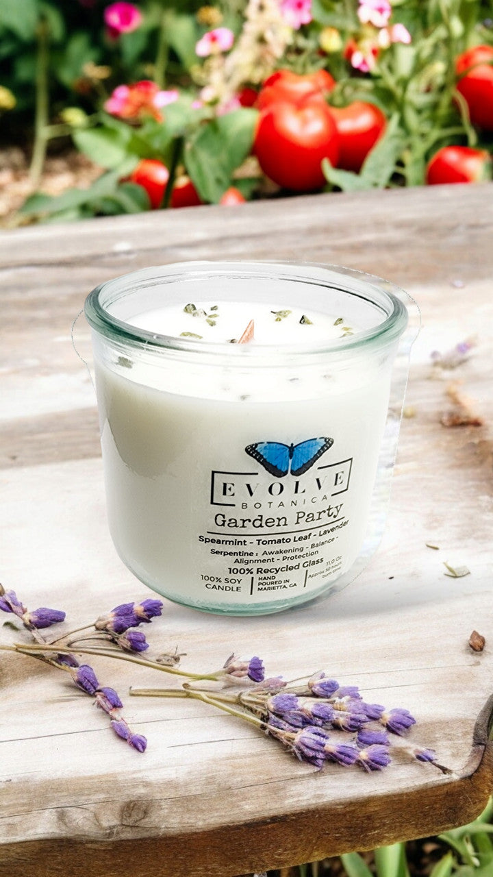 Evolve Botanica Rocks Candle - Garden Party (Wood Wick Gemstone Soy Candle)