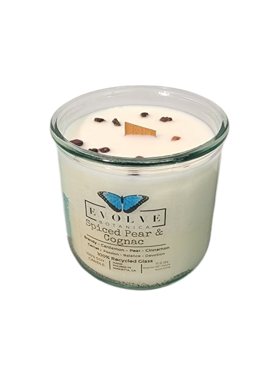 Evolve Botanica Rocks Candle - Spiced Pear & Cognac (Wood Wick Garnet Gemstone Soy Candle)