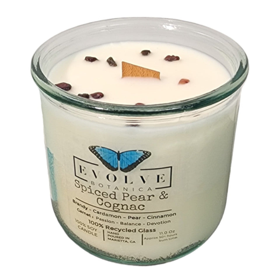 Evolve Botanica Rocks Candle - Spiced Pear & Cognac (Wood Wick Garnet Gemstone Soy Candle)