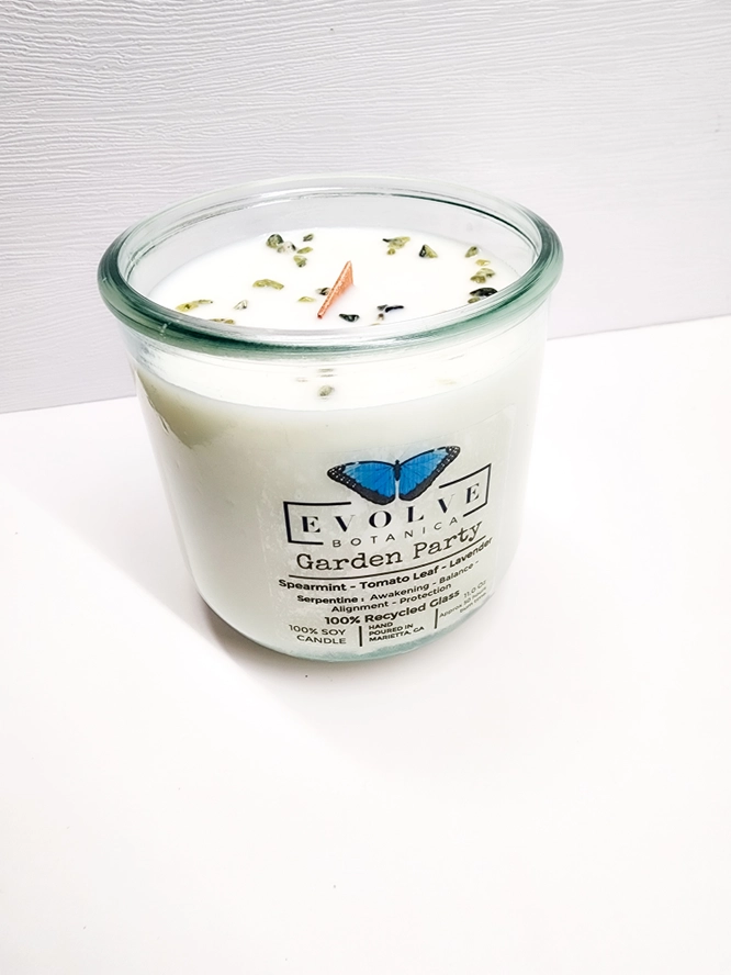 Evolve Botanica Rocks Candle - Garden Party (Wood Wick Gemstone Soy Candle)