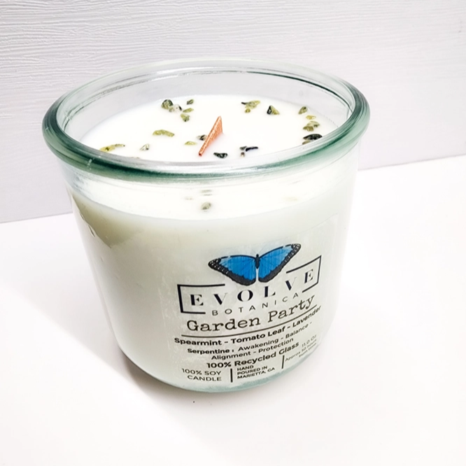 Evolve Botanica Rocks Candle - Garden Party (Wood Wick Gemstone Soy Candle)