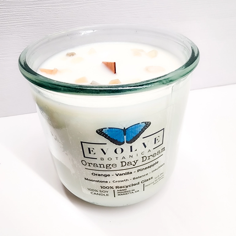 Evolve Botanica Rocks Candle - Orange Day Dream (Wood Wick Gemstone Soy Candle)