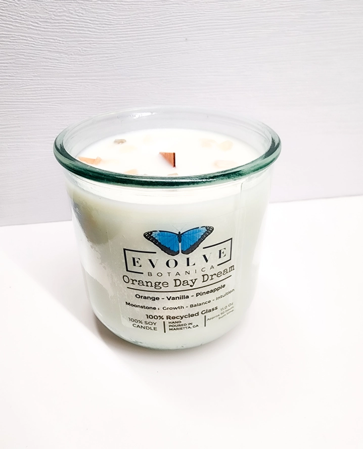 Evolve Botanica Rocks Candle - Orange Day Dream  (Wood Wick Gemstone Soy Candle)