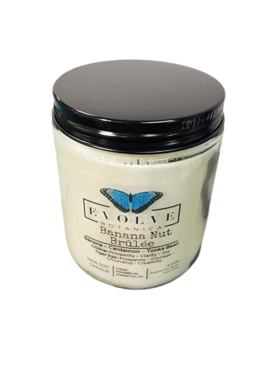 Evolve Botanica Classic Crystal Soy Candle  - Banana Nut Brulee (Citrine & Tiger Eye)