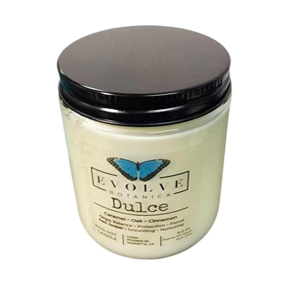 Evolve Botanica Classic Crystal Soy Candle - Dulce (Red Jasper & Onyx)
