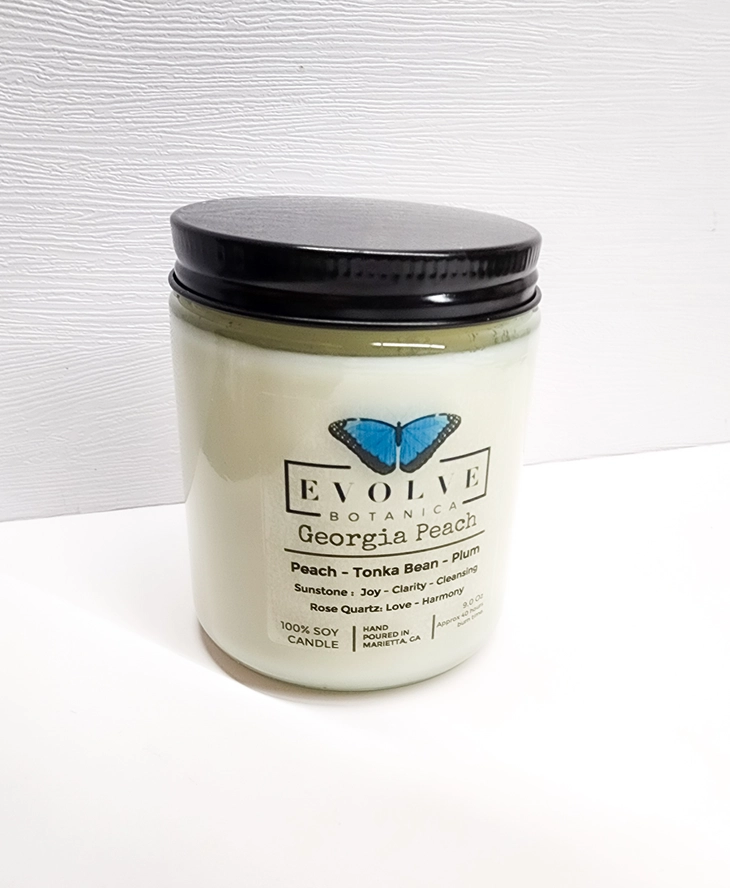 Evolve Botanica Classic 9oz Jam Jar Crystal Soy Candle - Georgia Peach