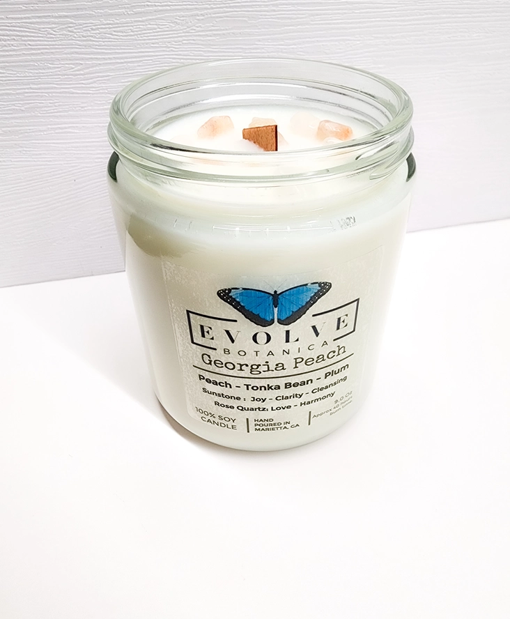 Evolve Botanica Classic 9oz Jam Jar Crystal Soy Candle - Georgia Peach
