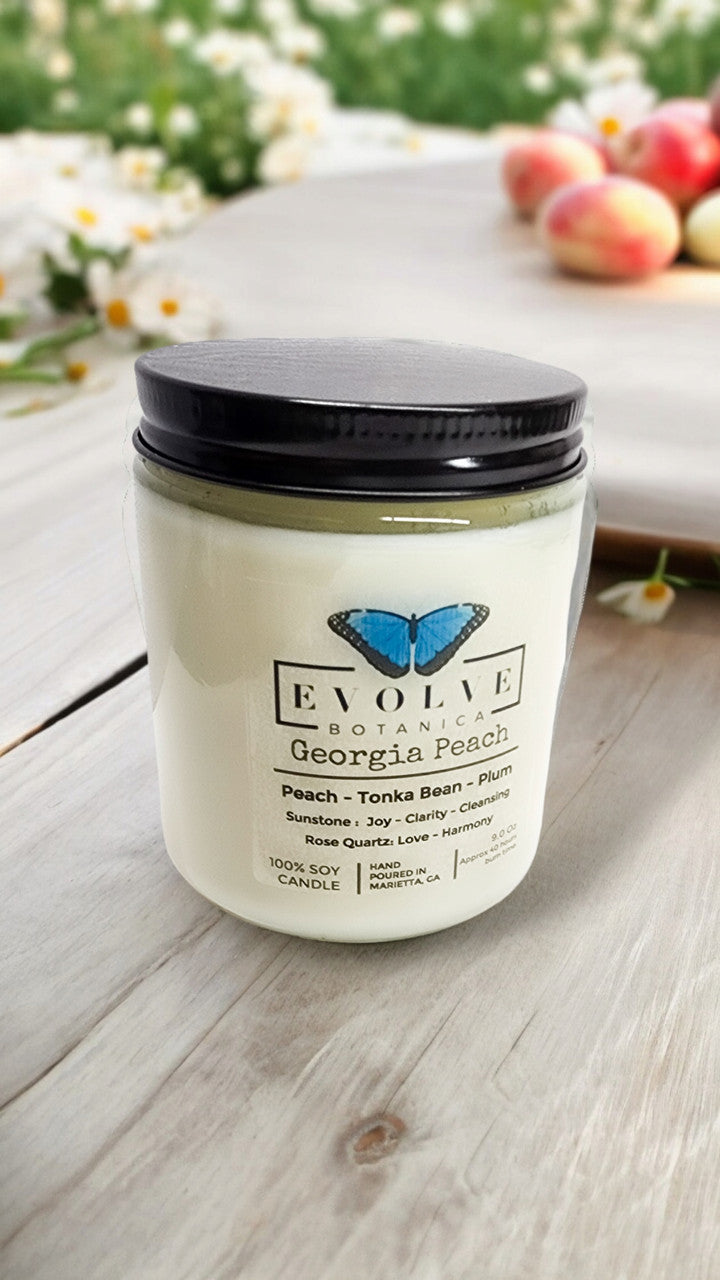 Evolve Botanica Classic 9oz Jam Jar Crystal Soy Candle - Georgia Peach