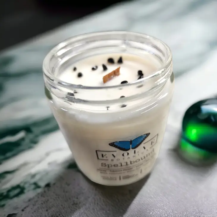 Classic 9oz Jam Jar Crystal Soy Candle - Spellbound (Black Tourmaline) Evolve Botanica