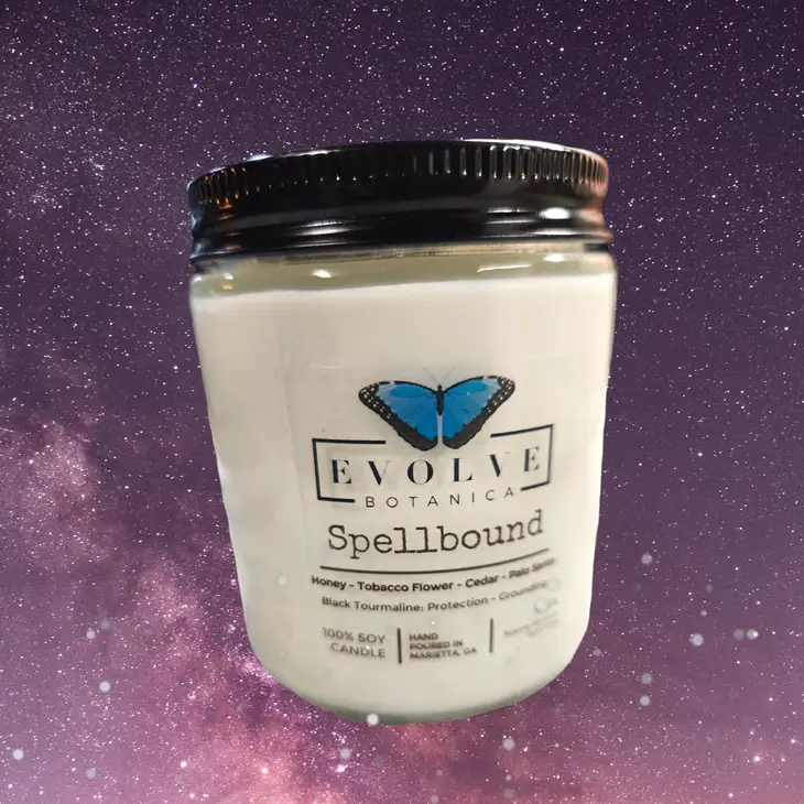 Classic 9oz Jam Jar Crystal Soy Candle - Spellbound (Black Tourmaline) Evolve Botanica
