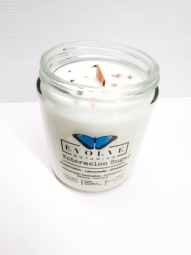Evolve Botanica Classic 9oz Jam Jar Crystal Soy Candle - Watermelon Sugar