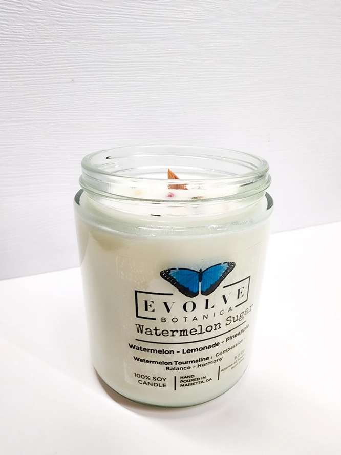 Evolve Botanica Classic 9oz Jam Jar Crystal Soy Candle - Watermelon Sugar