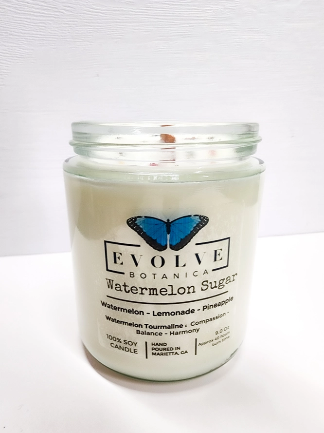 Evolve Botanica Classic 9oz Jam Jar Crystal Soy Candle - Watermelon Sugar