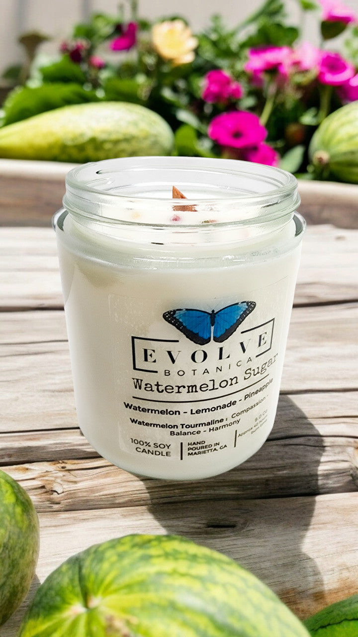 Evolve Botanica Classic 9oz Jam Jar Crystal Soy Candle - Watermelon Sugar