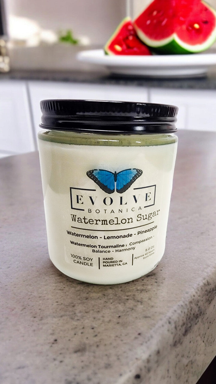Evolve Botanica Classic 9oz Jam Jar Crystal Soy Candle - Watermelon Sugar