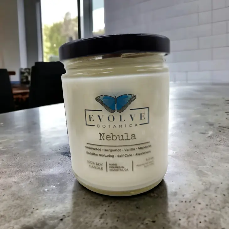 Classic 9oz Jam Jar Crystal Soy Candle - Nebula (Sodalite) Evolve Botanica
