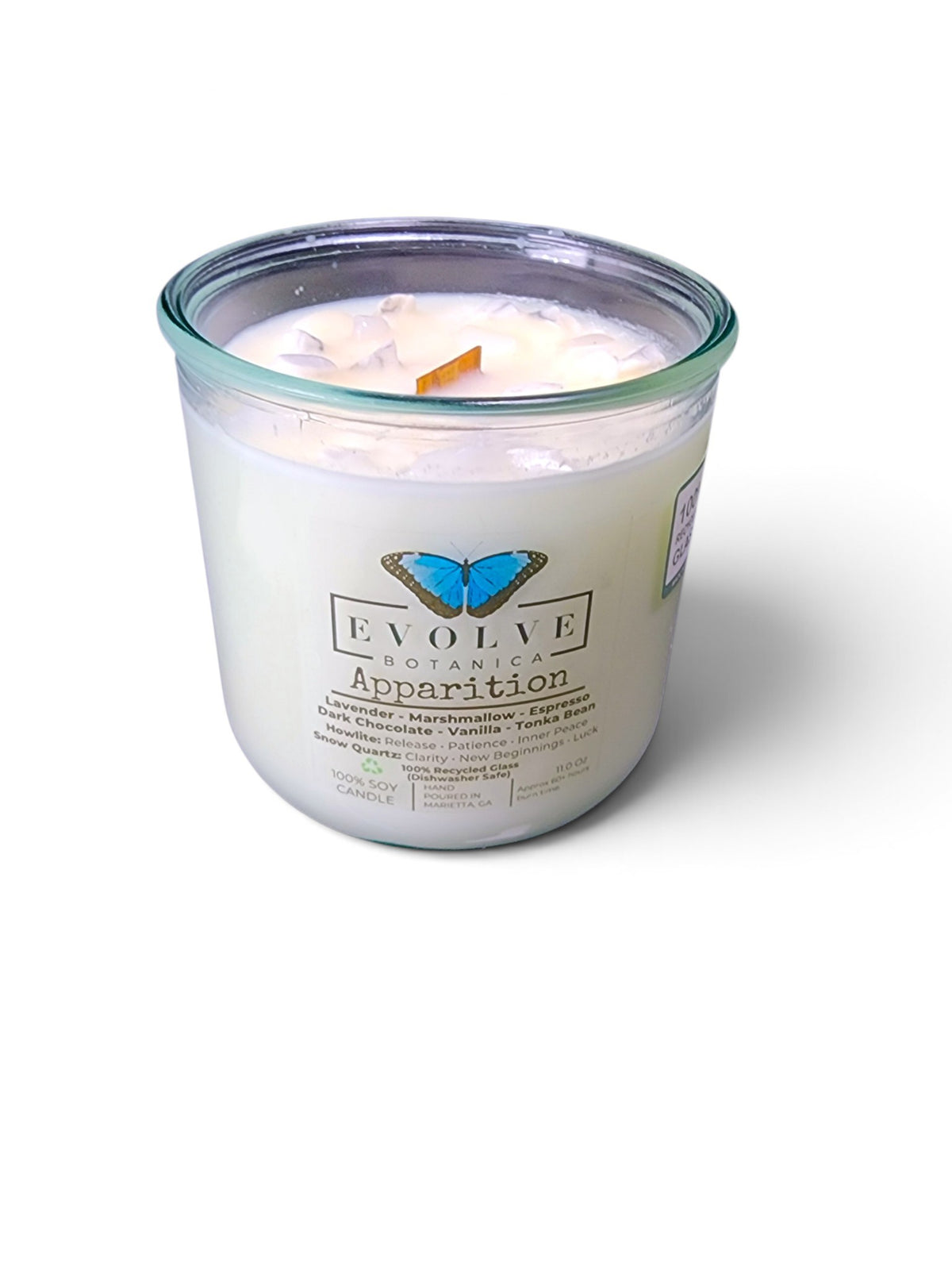 Apparition Rocks Candle front label on white background