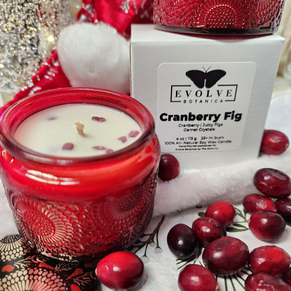 Cranberry Fig  - 4 oz Soy Candle (Embossed Glass Jar) Evolve Botanica
