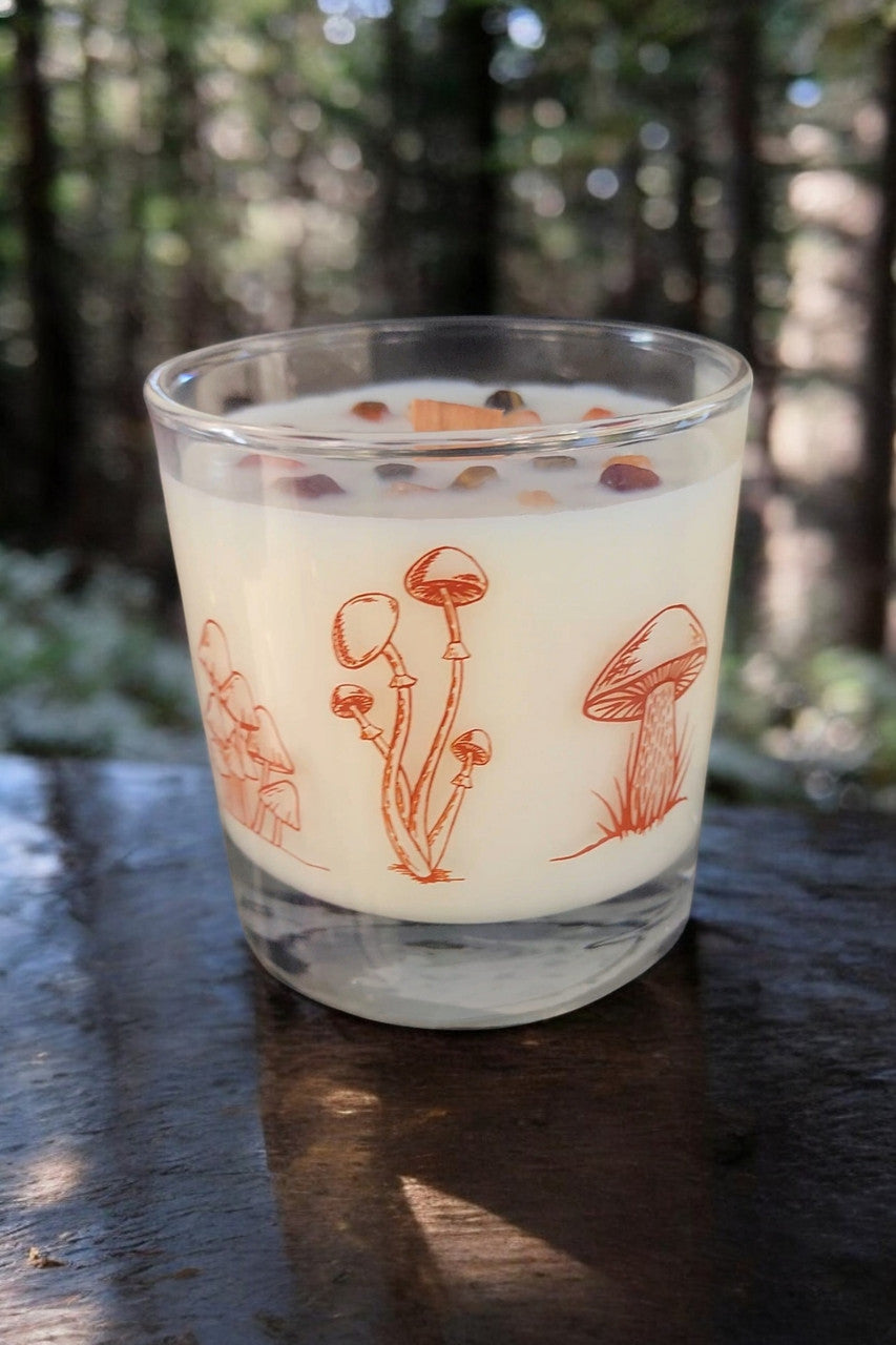 Whiskey Glass Wood Wick Crystal Soy Candle - Fireside Cider (Carnelian & Tigers Eye)