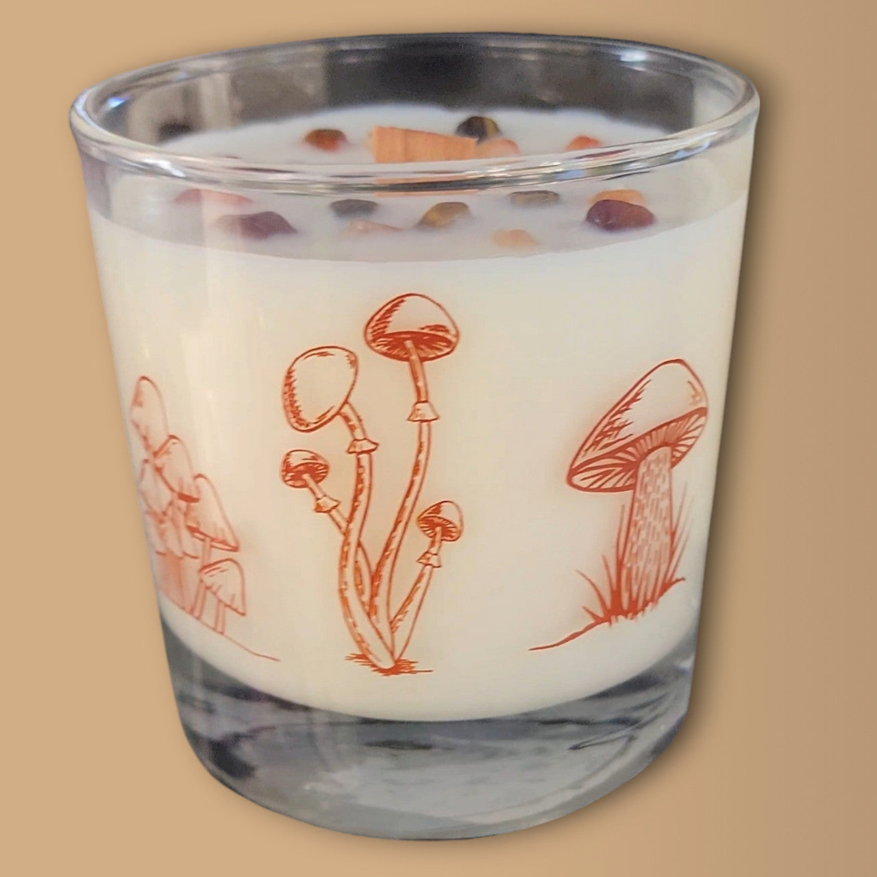 Whiskey Glass Wood Wick Crystal Soy Candle - Fireside Cider (Carnelian & Tigers Eye)