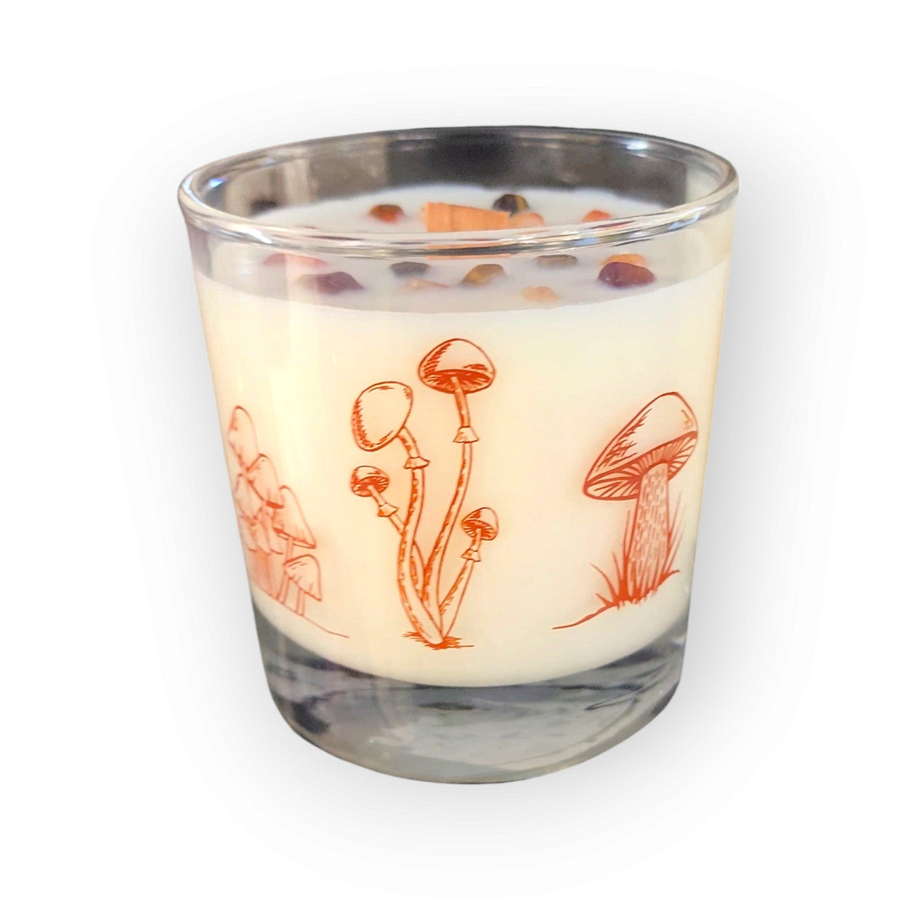 Whiskey Glass Wood Wick Crystal Soy Candle - Fireside Cider (Carnelian & Tigers Eye)