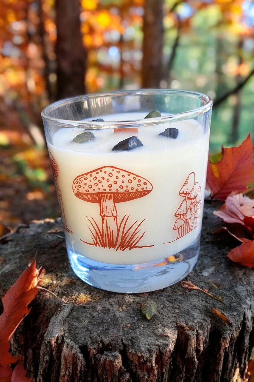 Whiskey Glass -  Wood Wick Crystal Soy Candle - Witch Woods (Tourmaline & Zoisite)