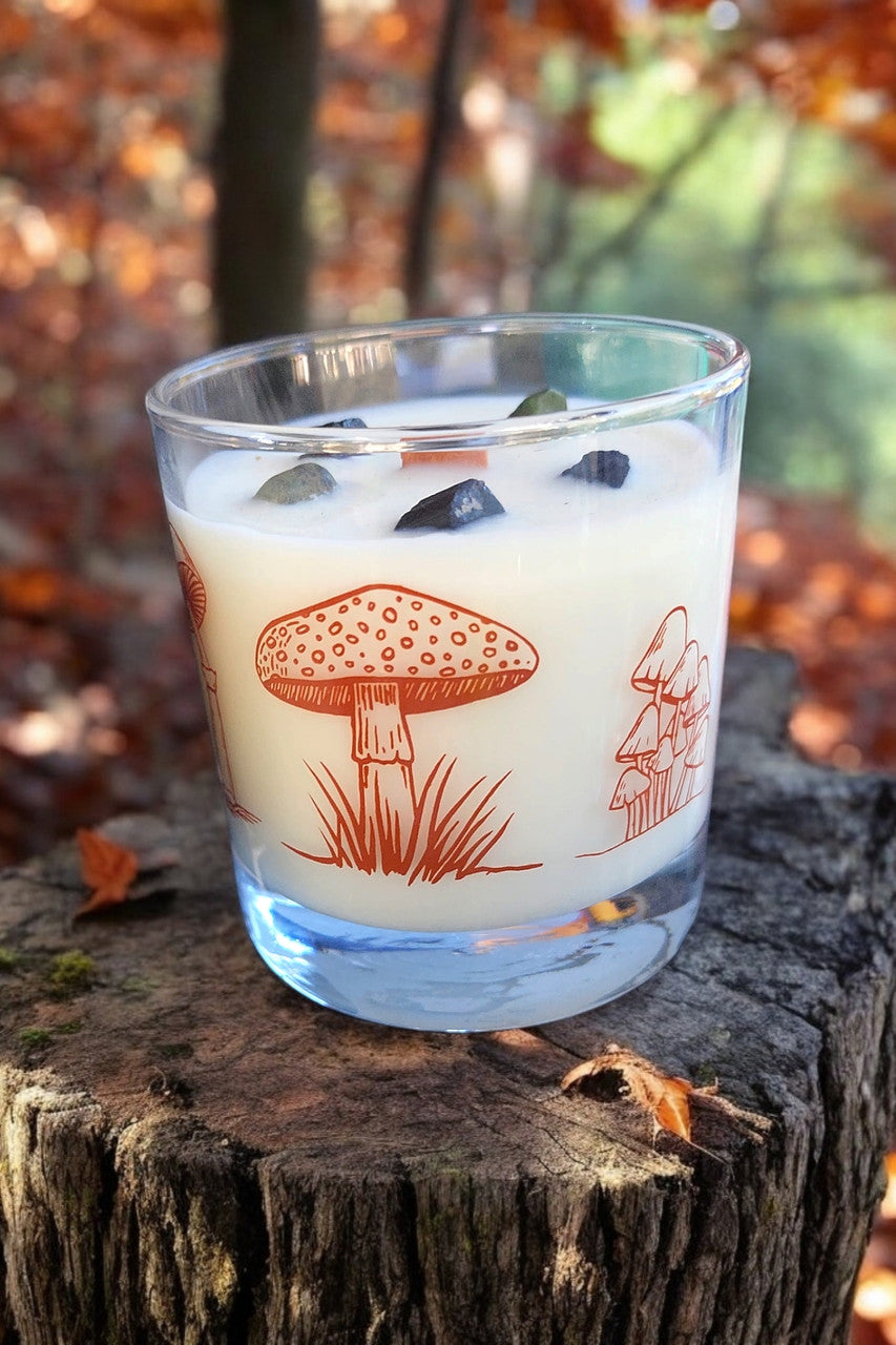 Whiskey Glass -  Wood Wick Crystal Soy Candle - Witch Woods (Tourmaline & Zoisite)