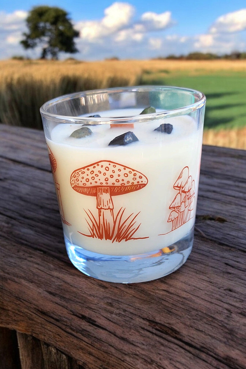 Whiskey Glass -  Wood Wick Crystal Soy Candle - Witch Woods (Tourmaline & Zoisite)